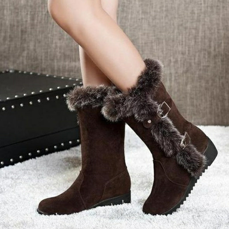 Brown New Winter Women Casual Warm Fur Mid-Calf Boots