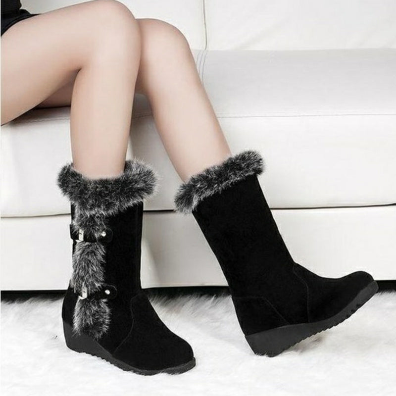 Brown New Winter Women Casual Warm Fur Mid-Calf Boots