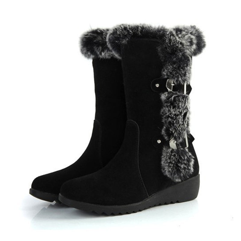 Brown New Winter Women Casual Warm Fur Mid-Calf Boots