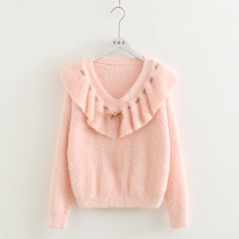 Doll collar long-sleeved sweater