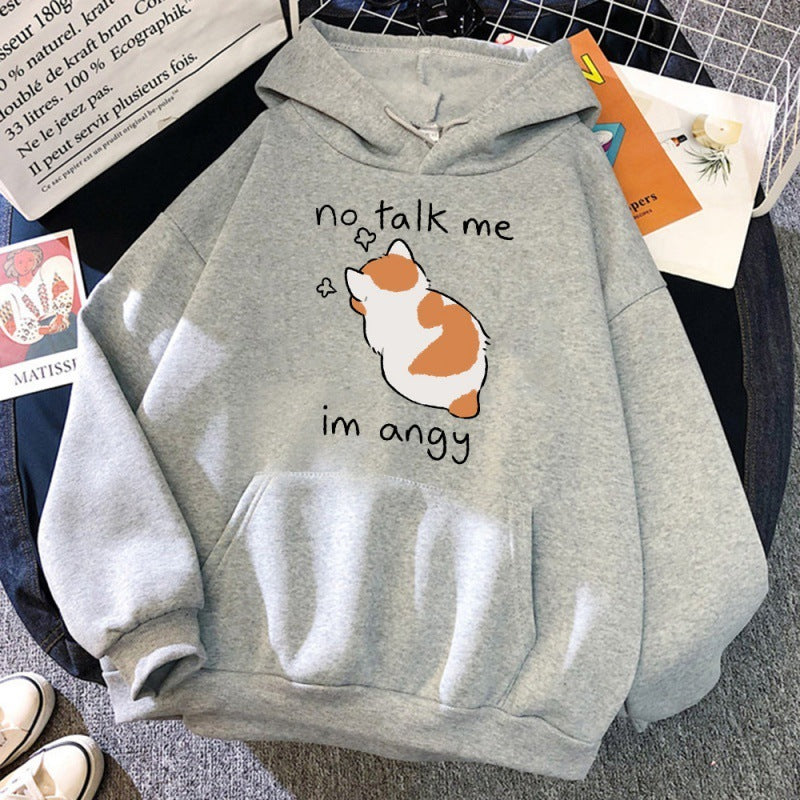 No Talk Me Cute Angry Cat Print Women Hoodie