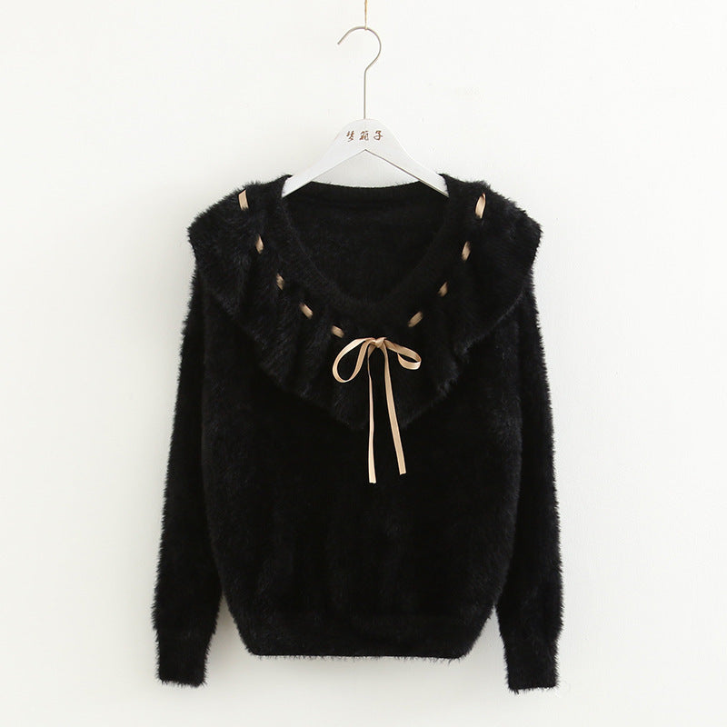 Doll collar long-sleeved sweater