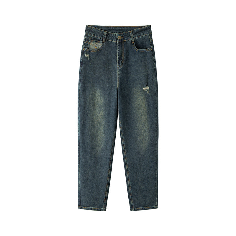 Water Washed Hole Harem Jeans Women