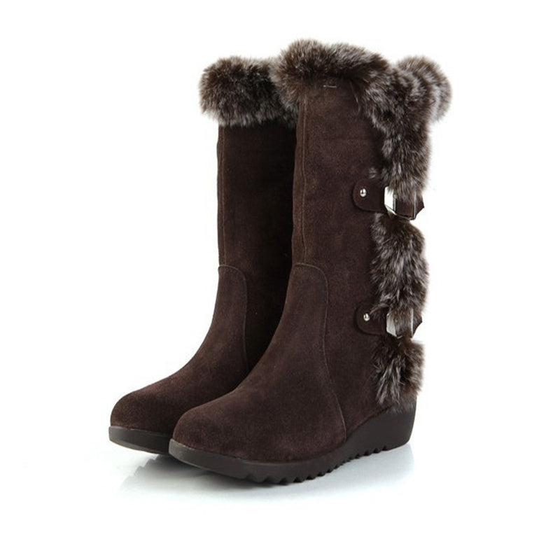 Brown New Winter Women Casual Warm Fur Mid-Calf Boots