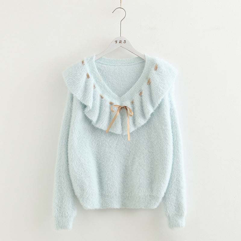 Doll collar long-sleeved sweater