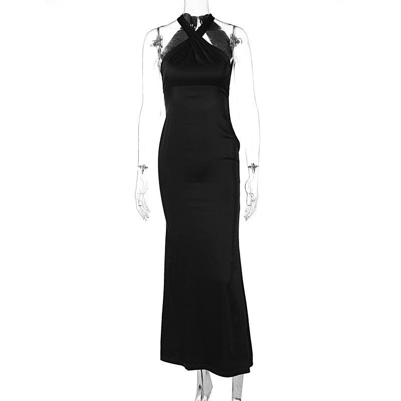 Solid Color Slim Sleeveless Backless Dress Women