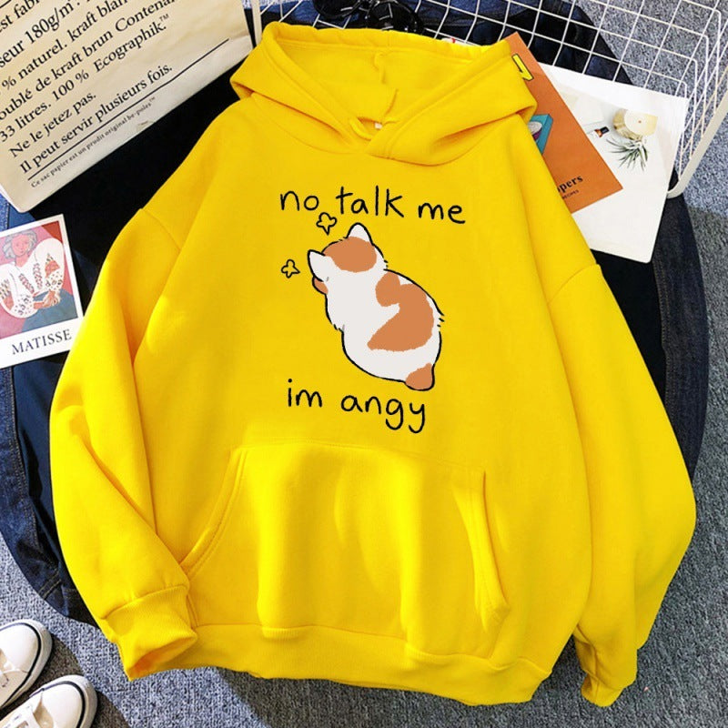 No Talk Me Cute Angry Cat Print Women Hoodie