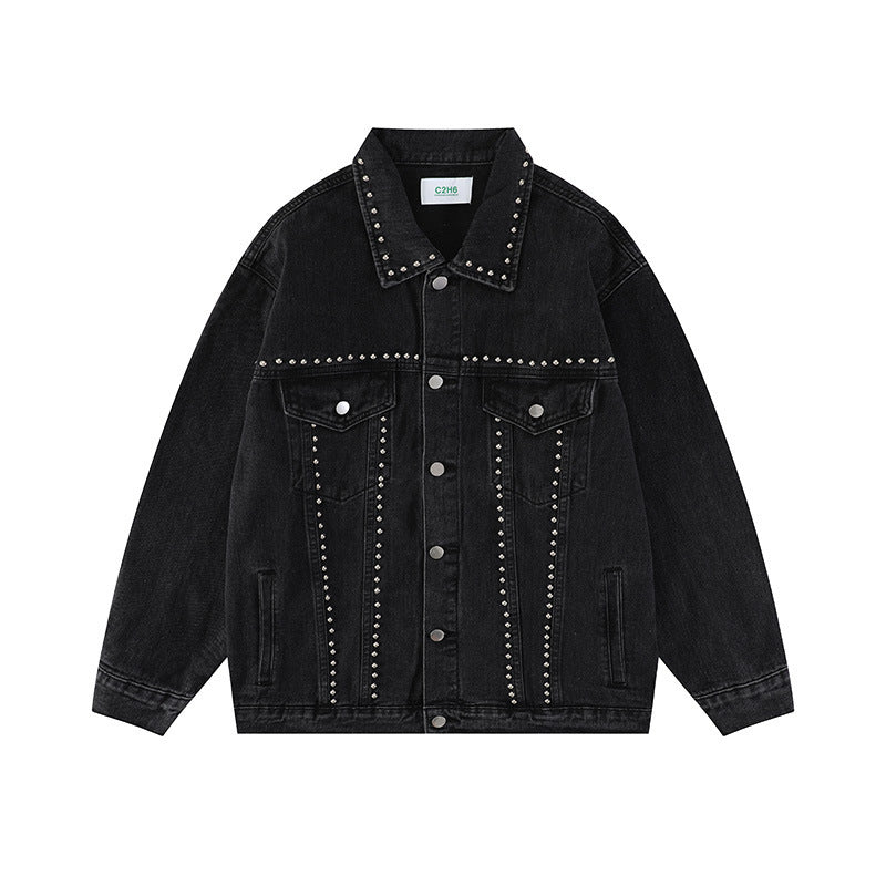 Heavy Beaded Black Denim Jacket For Men And Women